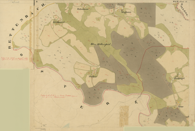 Alte Karte von Stuttgart, Deutschland, zeigt Stadtgrenzen, Straßen, Gebäude, Sehenswürdigkeiten und Textdetails.