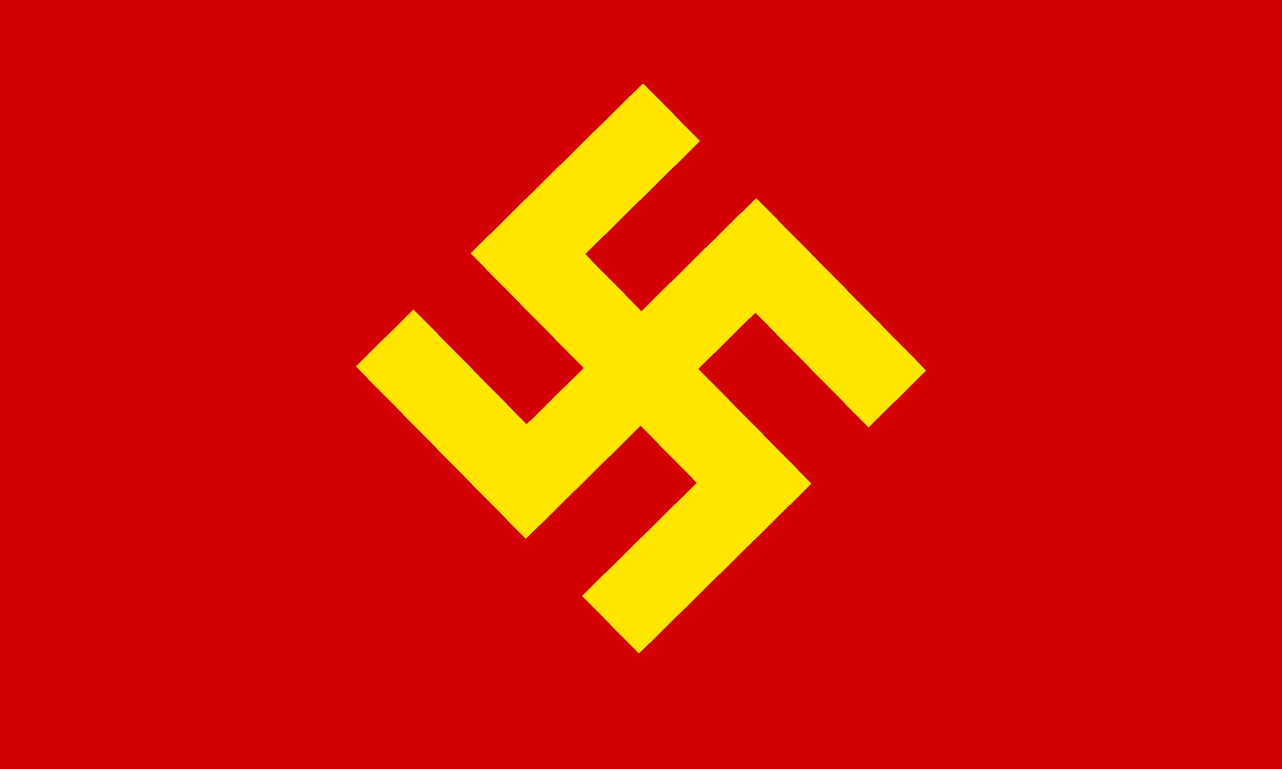 Roter Hintergrund mit einem gelben Hakenkreuzsymbol der Nationalsozialistischen Deutschen Arbeiterpartei in der Mitte.