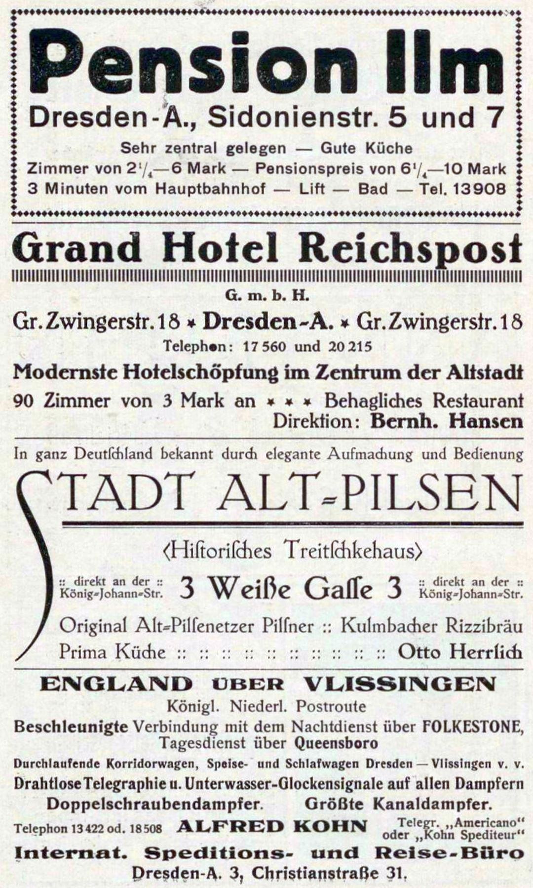 Schwarz-weiß-Anzeige für die Pensionsinn in Dresden, Deutschland.