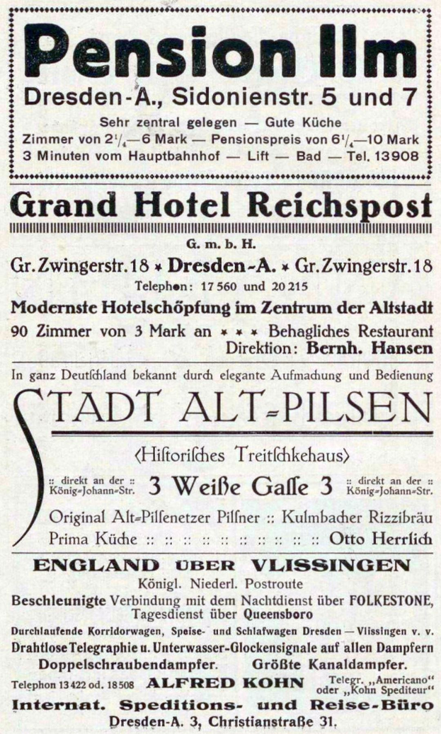 Schwarz-weiß-Anzeige für die Pensionsinn in Dresden, Deutschland.