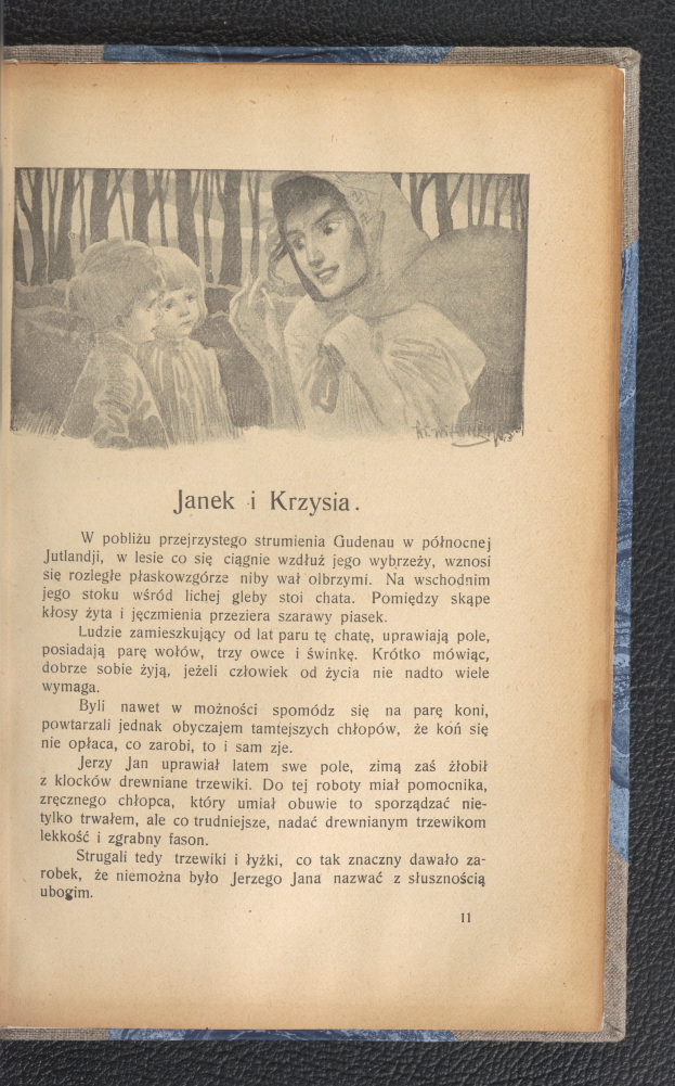 Ein aufgeschlagenes Buch mit einer Zeichnung einer lachenden Frau und zwei bewundernd schauenden Kindern.