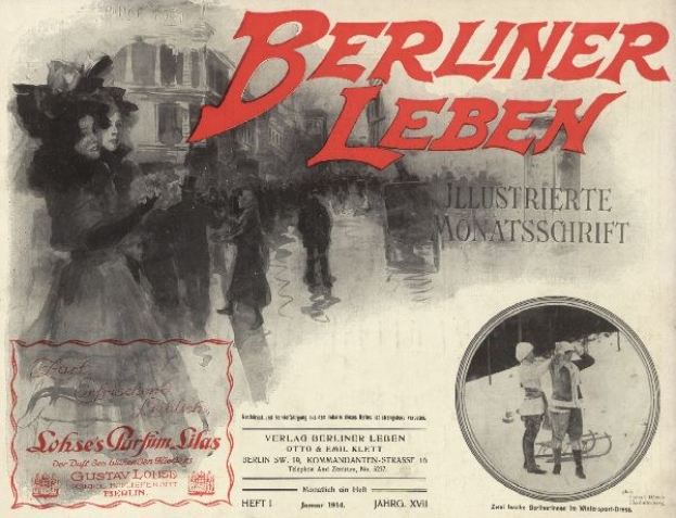 Umschlag eines alten Buches mit dem Titel 'Berliner Leben' mit einer Illustration von Menschen in traditioneller deutscher Tracht, die wahrscheinlich das Leben in Berlin darstellen.