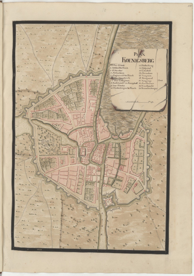 Ein detailliertes altes Stadtplan von Hohensberg, Deutschland, in einem alten Buch gezeigt, das Straßen, Gebäude und Sehenswürdigkeiten mit begleitendem Text über die Stadt zeigt.