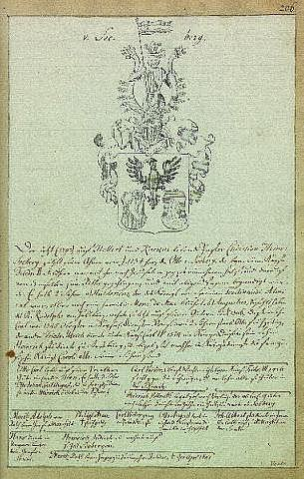 Ein altes Dokument mit einem Wappen, das als Geburts- und Taufregister des Kaisers Wilhelm II. von Deutschland gilt, mit Text und einem Logo oben.