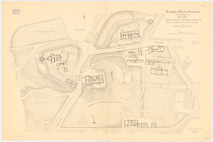 Alte Karte von München, Deutschland, auf Papier gedruckt mit zusätzlichem Text, zeigt eine dichte Bebauung.