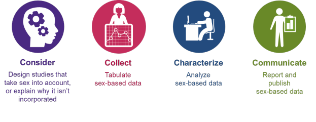 Ein Kreisdiagramm mit vier blauen, grünen und gelben Symbolen, die jeweils eine andere Art von Daten darstellen, umgeben von fettem, zentriertem Text, der die Datenanalyse erklärt.