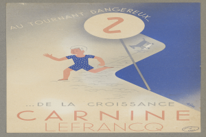 Eine Person in einem hellgelben Kleid lächelt begeistert in der Mitte eines Karnevalplakats, umgeben von schwarzer, fetter Schrift.