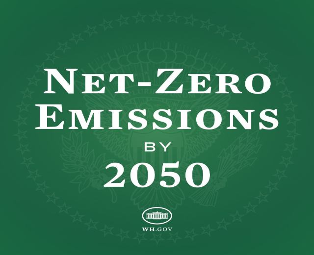Grüner Hintergrund mit fettem weißem Text, der "netto-null-Emissionen bis 2050" lautet