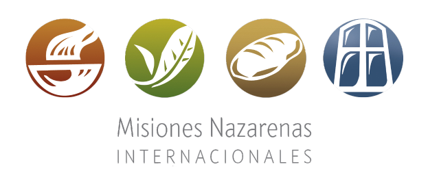 Vier farbenfrohe Logos in einem Kreis auf einem weißen Hintergrund mit dem Text "Misiones Nazarenas Internacionales" in fetter schwarzer Schrift darunter.