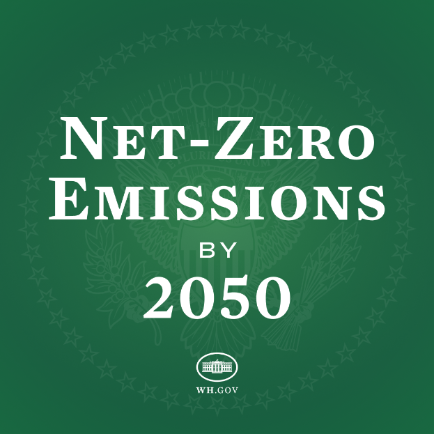 Ein grüner Hintergrund mit der fettgedruckten weißen Schrift "netto-null-Emissionen bis 2050"