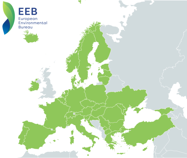 Eine Karte von Europa mit dem Logo der Europäischen Umweltagentur (EEA) oben links, in verschiedenen Grüntönen schattiert.