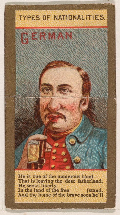 Ein Plakat eines Mannes in militärischer Uniform, der ein Glas Bier hält, mit der Aufschrift "deutsch".