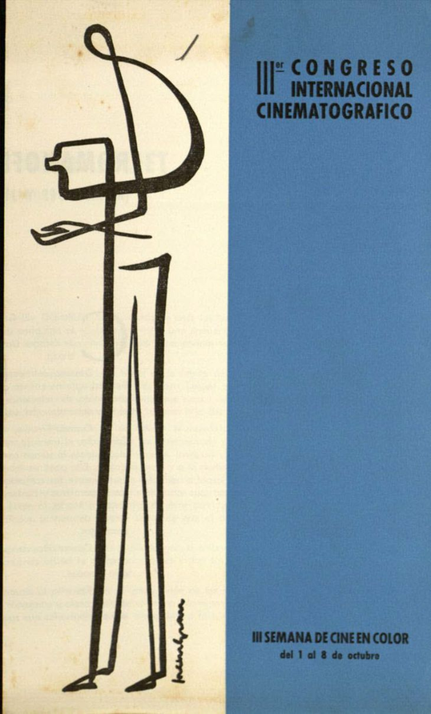 Ein Buchumschlag mit einem Mann in Anzug und Krawatte, der eine Kamera hält, und dem Text "Congreso Internacional Cinematografico".