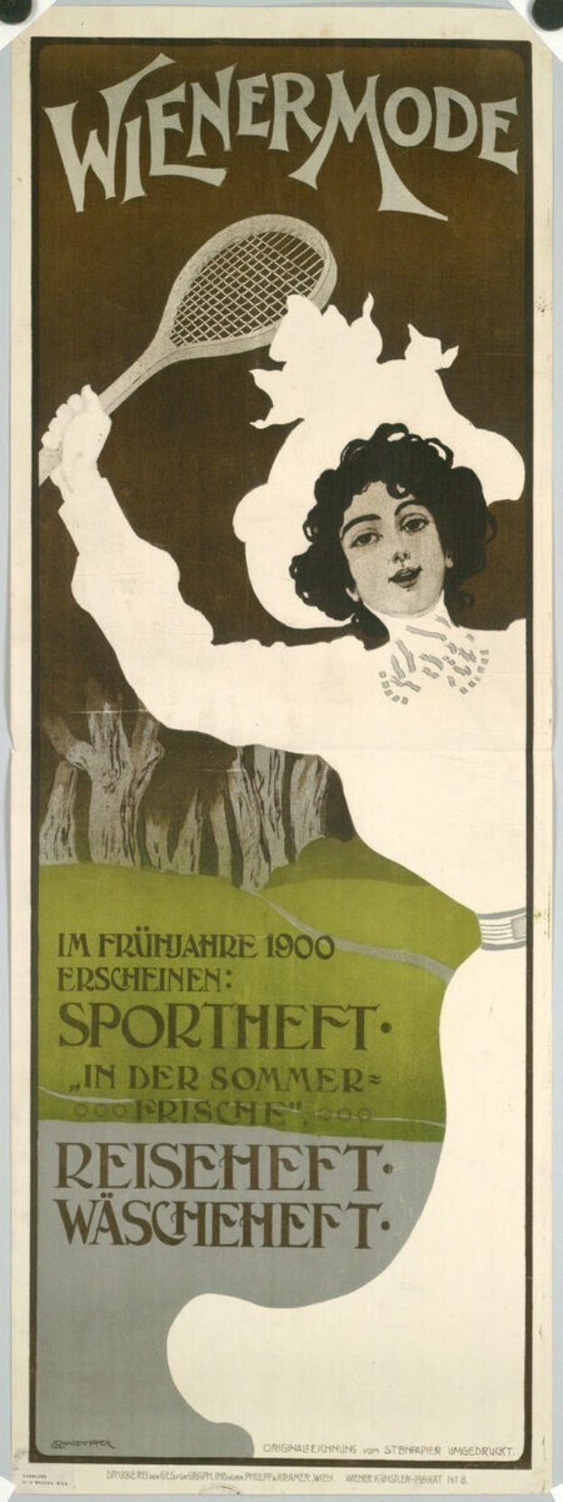 Ein Plakat aus den 1920er Jahren für ein Tennisturnier mit einer Frau, die einen Schläger hält.