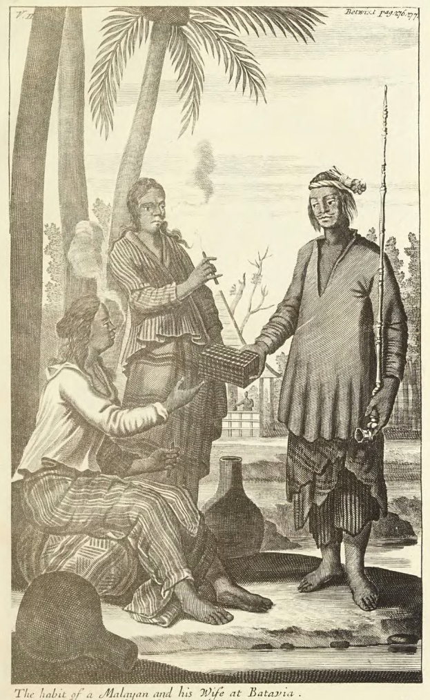 Ein Mann und eine Frau stehen vor einer Palme, wobei die Frau auf dem Boden sitzt; Bäume und Himmel sind im Hintergrund, und Text befindet sich unten im Bild.