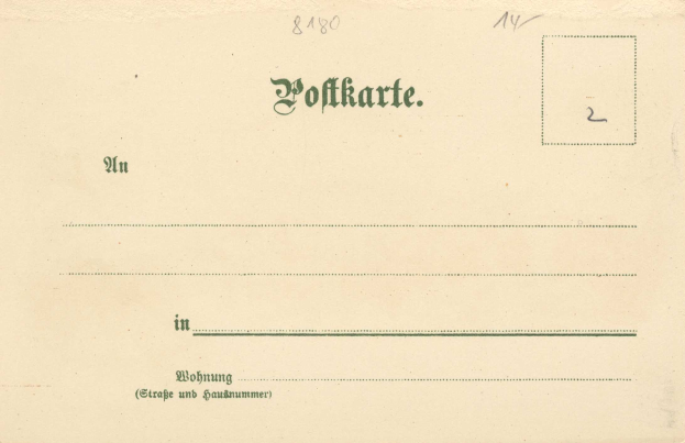 Eine Schwarz-Weiß-Postkarte aus Deutschland von 1880, die ein Bild eines Mannes, Text und eine Briefmarke zeigt.