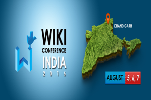 Eine detaillierte Karte Indiens, die den Standort von Chandigarh hervorhebt, mit dem Text "Wiki Conference India 2016" in fetter Schrift.