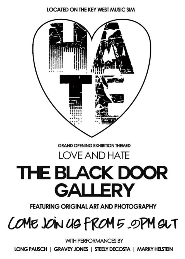 Ein weißes Plakat mit dem Wort "HATE" in Schwarz, mittig in einem Herz