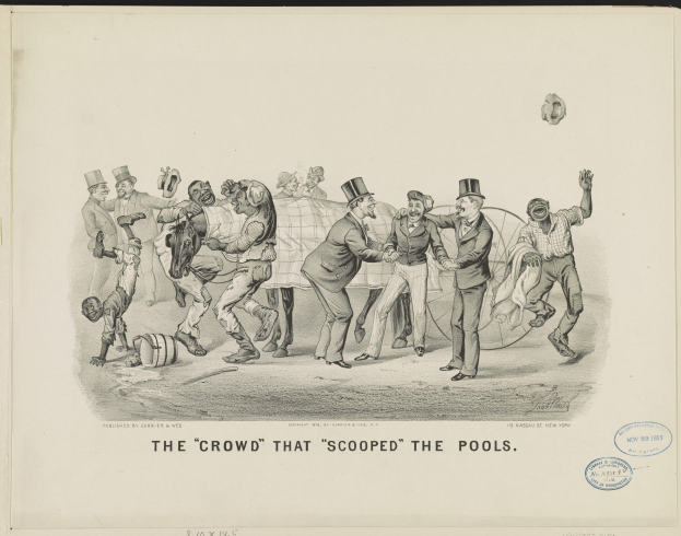 Eine Gruppe von Menschen versammelt sich um einen Pool, einige untersuchen ihn, stehen auf einem Papier mit Text, der die Szene beschreibt.