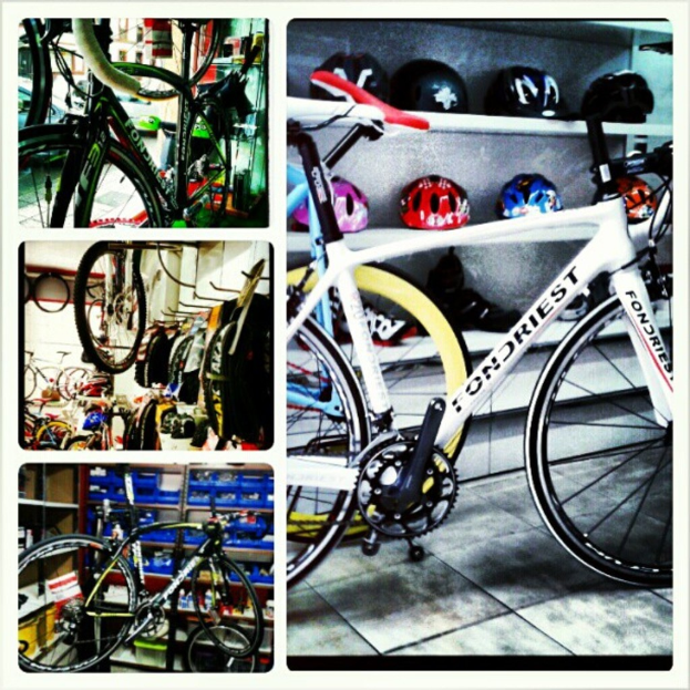 Ein Collage-Bild mit verschiedenen Fahrrädern und Helmen.