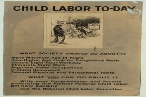 Plakat mit der Aufschrift "Kinderaert zur Zeit: Was die Gesellschaft dagegen tun sollte" mit einem Person in einem Anzug mit entschlossener Miene, mit fetter schwarzer Schrift auf einem weißen Rand.