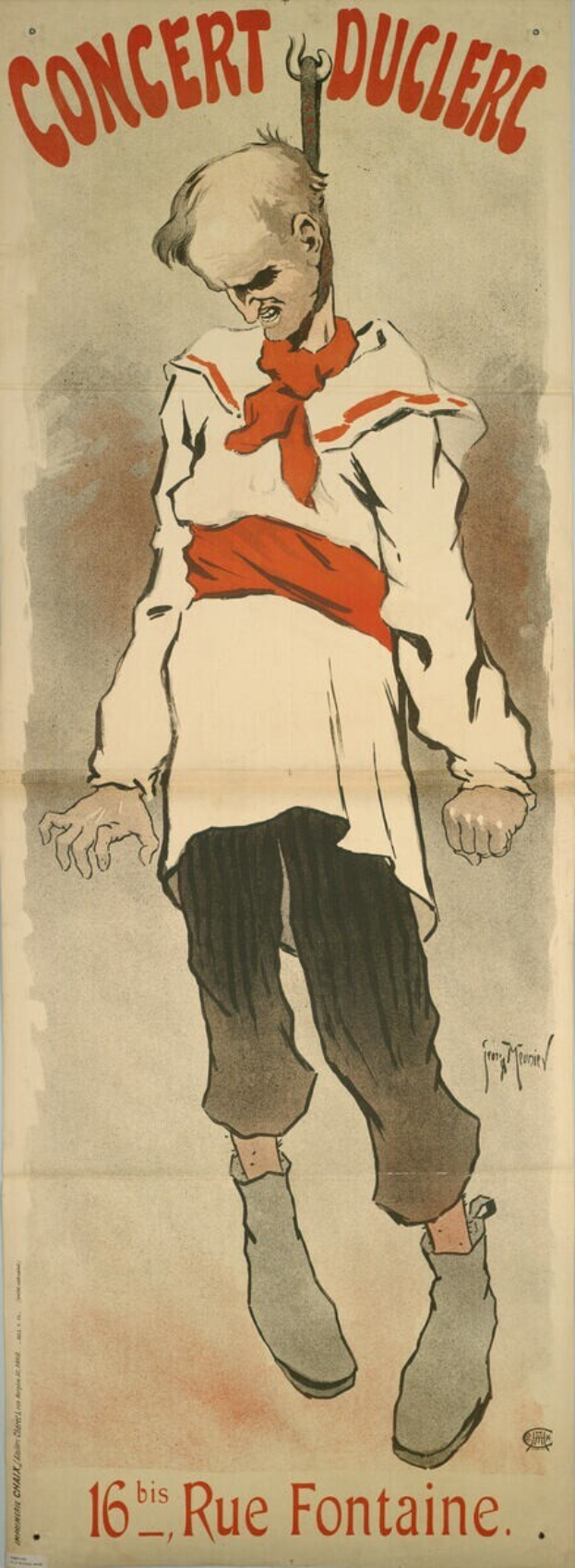 Ein Plakat, das ein Konzert im Fontaine in Paris ankündigt, zeigt ein Gemälde einer Person mit Text, der das Ereignis beschreibt.