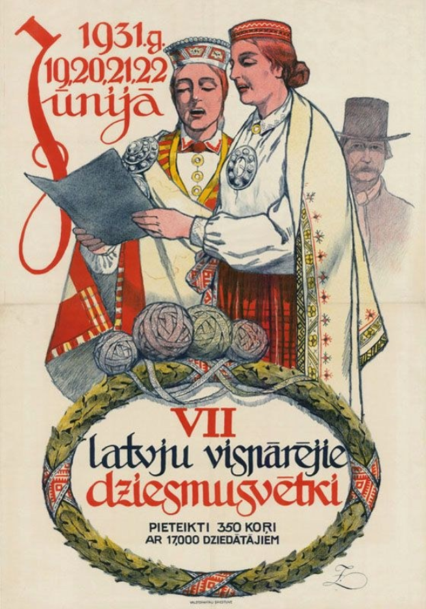Alte polnische Propagandaplakat aus dem Jahr 1931 mit einem Mann und einer Frau in traditioneller ungarischer Kleidung, mit Texten und Bildern im Zusammenhang mit der ungarischen Kultur.