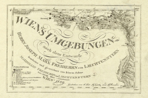 Detailreiches altes Stadtplan von Wien, Deutschland, das Städte, Ortschaften, geografische Merkmale, Bevölkerung, Straßen und Sehenswürdigkeiten zeigt, mit begleitendem Text.